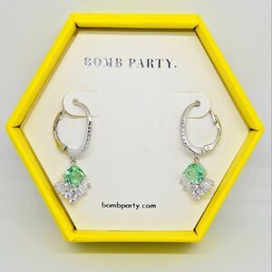 Bomb Party Shimmering Fanfare Lab Created Erinite Rhodium Plated Earrings NEW